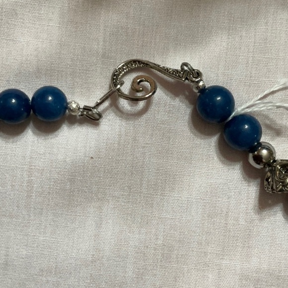 Hand Crafted Gemstone Necklace Blue and Silver Iron Beads 17.5 in. choker - Picture 10 of 10